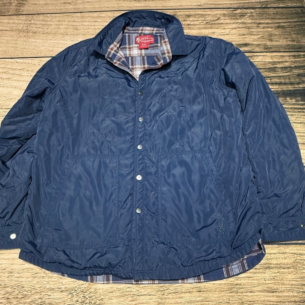 Browning Reversible Shirt Jacket Mens XL Blue Plaid Quilted Flannel Shacket